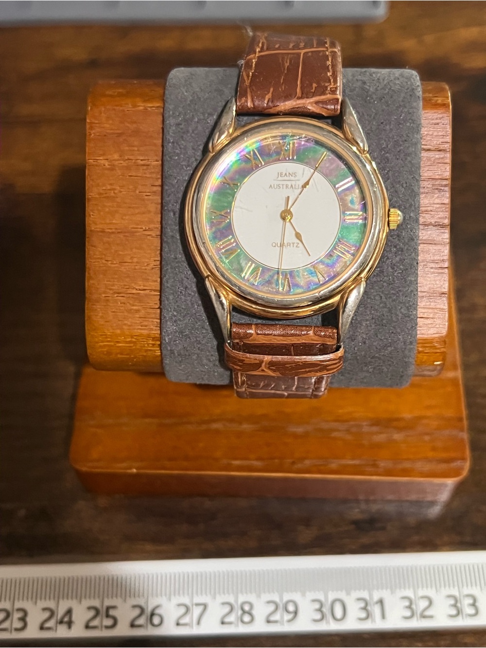 Brown Strap Quartz Watch with Gold-Tone Case